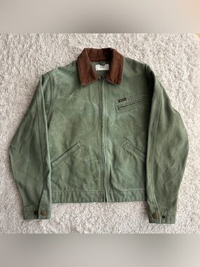Backers Army Green Barn Jacket with Brown Corduroy Collar